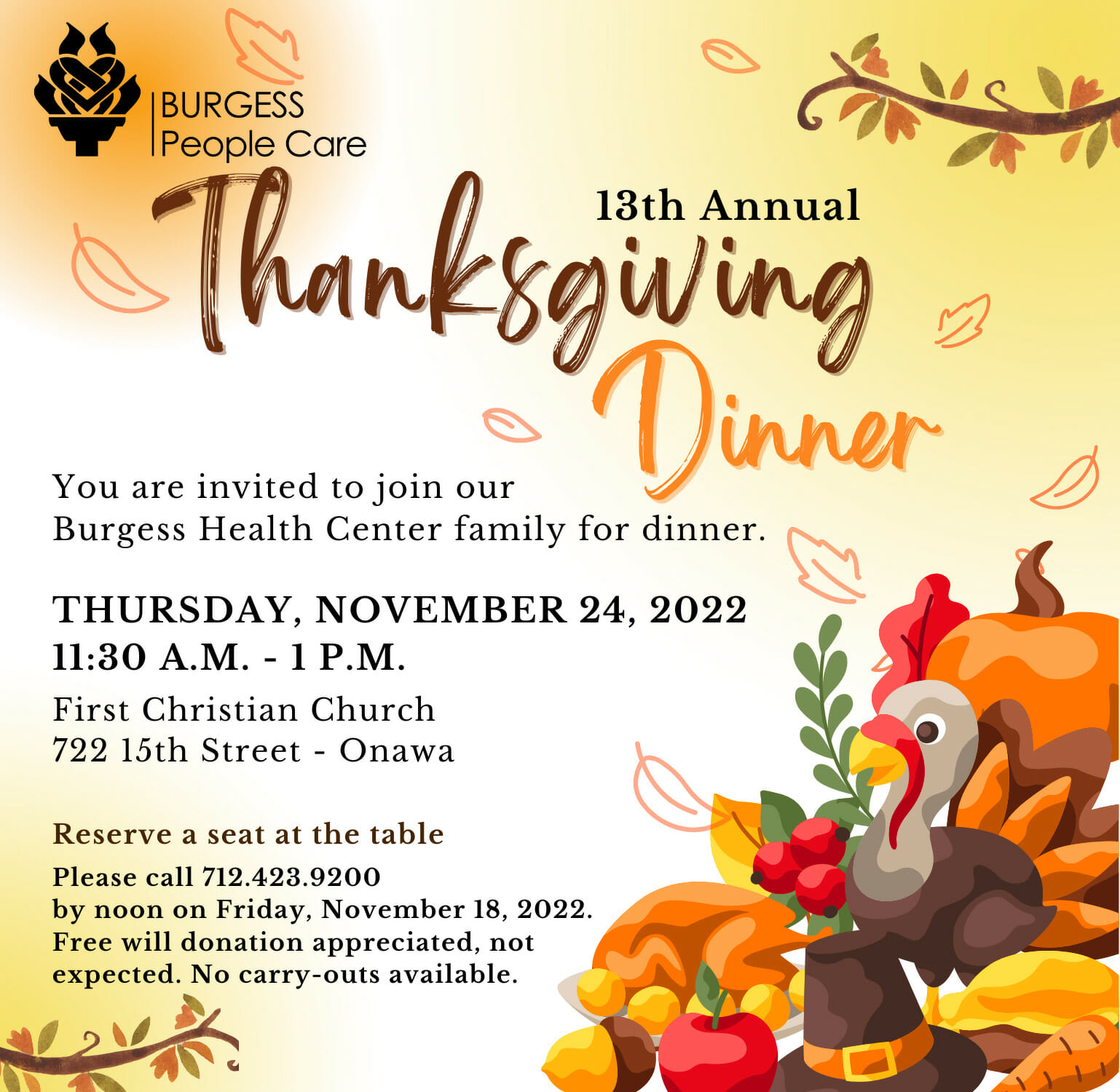 Save the Date to Join Our 13th Annual Thanksgiving Dinner - Burgess Health  Center